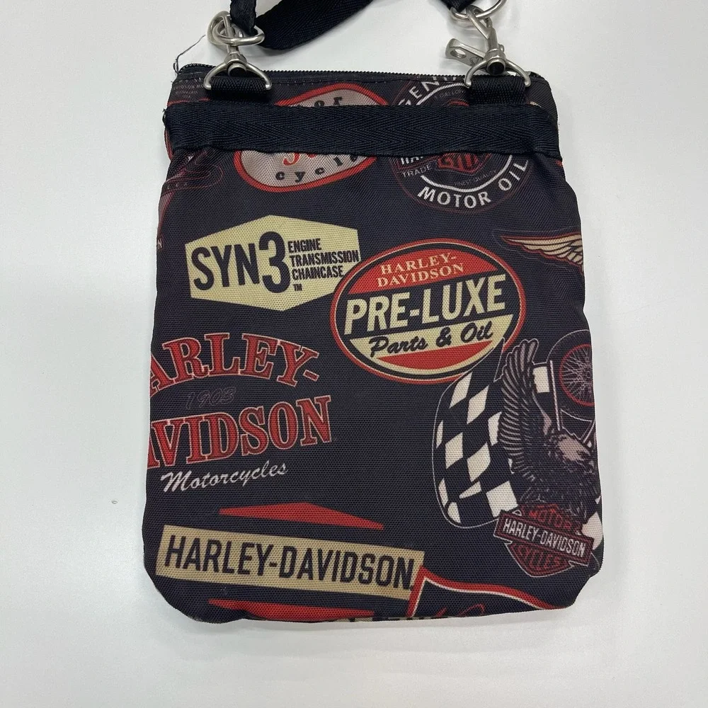Harley Davidson Logo Print Crossbody Bag Black Red Moto Biker Shoulder Bag